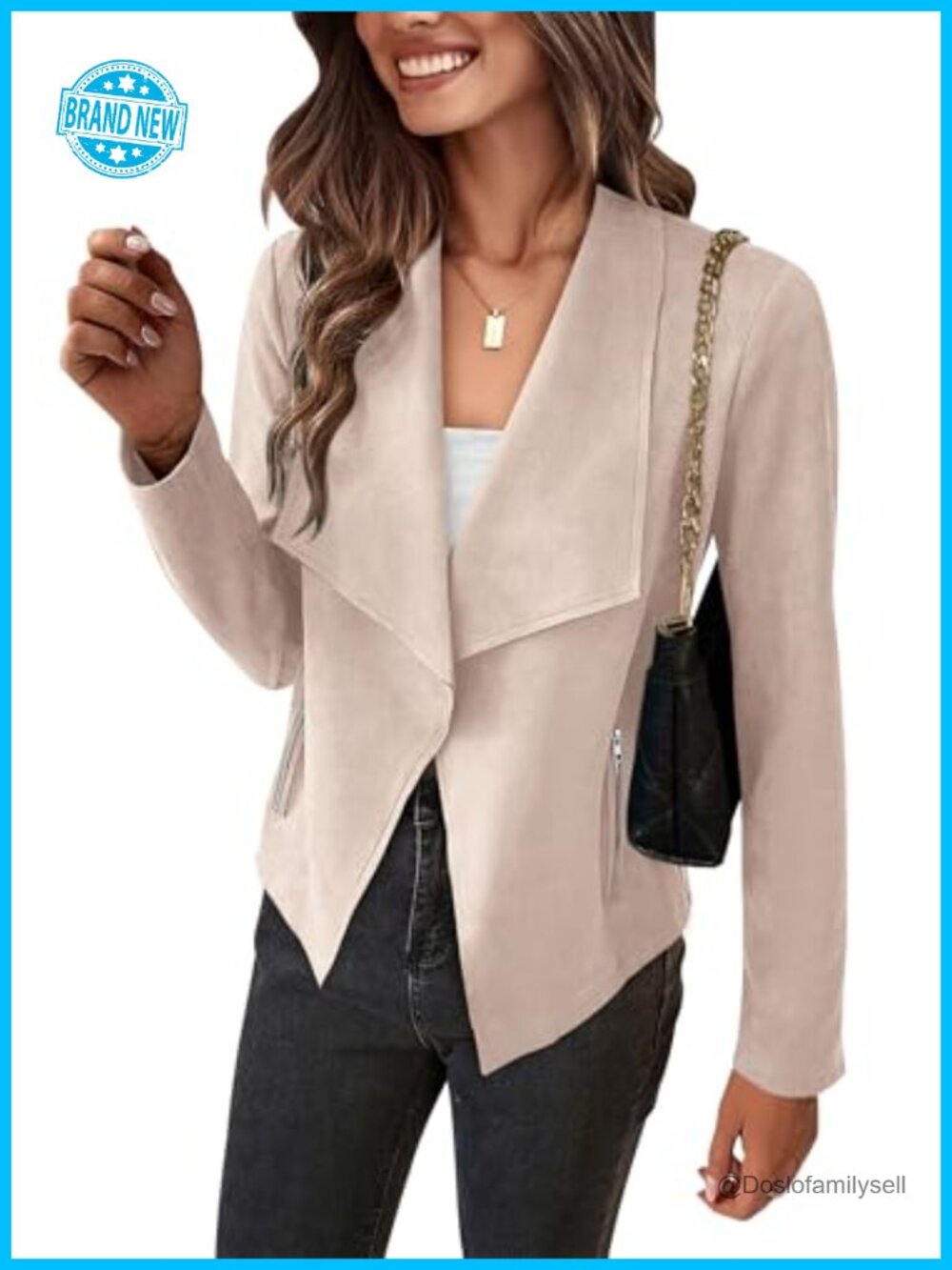 Faux Suede Waterfall Collar Cropped Jacket Casual Outerwear